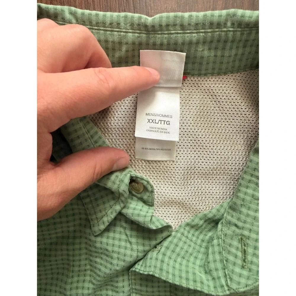 The North‎ Face Mens XXL Short Sleeve Button Up Shirt Green Check Hiking Travel